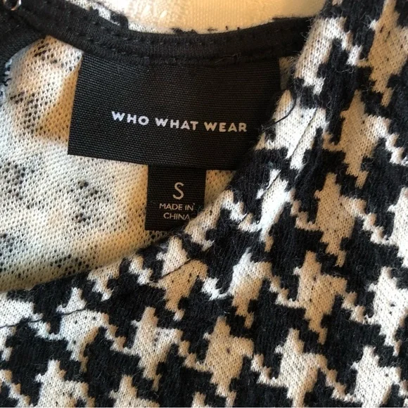 Who What Wear Black & White Houndstooth Cotton Blend Long Sleeve Top Size S - Picture 5 of 6